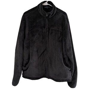 Lands' End Women's Fleece Zip Jacket, Large (14-16), Black, Side Pockets